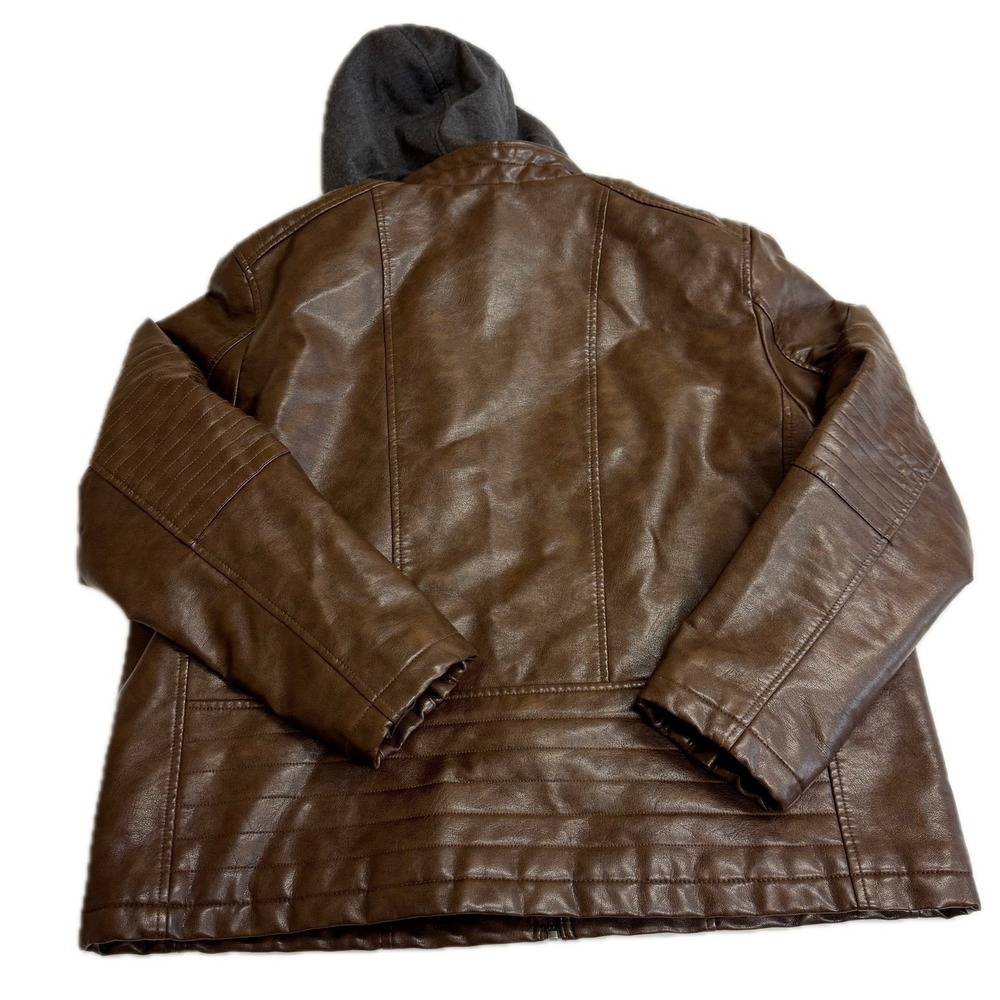 Levis Jacket Mens XXL Brown Faux Leather Hooded Moto Biker Rugged Racer - Picture 3 of 13
